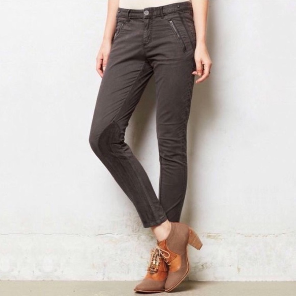 Anthro Pilcro Grey Moto Velvet-Trimmed Riding Pant